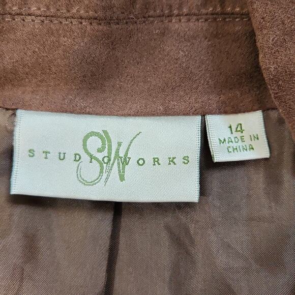 Studio Works Womens Chocolate Brown Blazer Jacket Size 14 Buckle Western Neutral - Picture 7 of 10